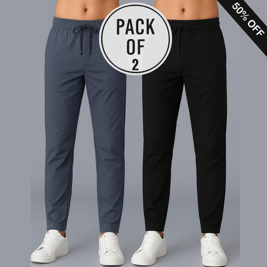 Men's Lycra Track Pants - Pack of 2 (Black and Grey)